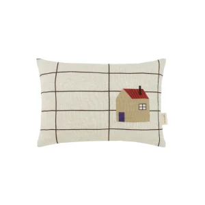 Coussin rectangulaire en lin français "Vibes" - Black Grid Home | NOBODINOZ