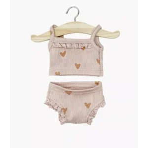 Minikane Les P’tits Basiques Dessous en maille côtelée Petits coeurs roses et sa dentelle