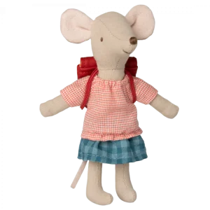 Maileg Souris Tricycle Grande Soeur et son sac - Rouge