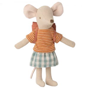 Maileg Souris Tricycle Grande Soeur et son sac - Vieux rose