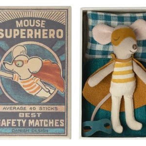 Maileg Souris Super héros Petit Frère et sa boîte assortie