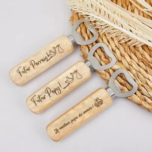Décapsuleur en Bois Gravé – Annonce Grossesse Parrain / Papa / Tonton