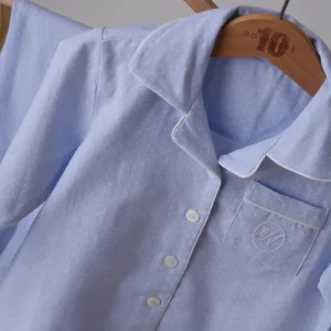 Pyjama Enfant Andrea Chambray bleu à pois blanc 10 Novembre