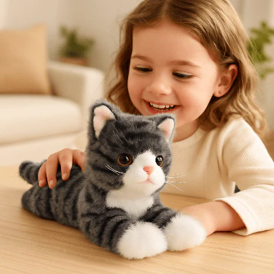 Peluche Chat Réaliste Ultra-Douce - Compagnon Câlin aux Yeux Expressifs