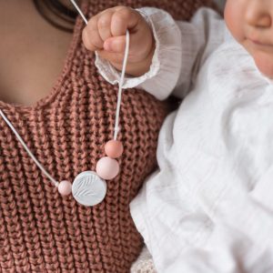 Palm Sunrise Blanc & Rose | Collier allaitement, portage et de dentition