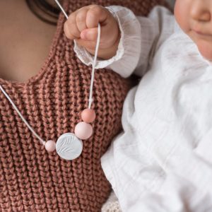 Palm Sunrise Blanc & Rose | Collier allaitement, portage et de dentition