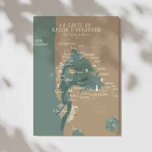 La Carte du Bassin d'Arcachon (kaki-bleu)